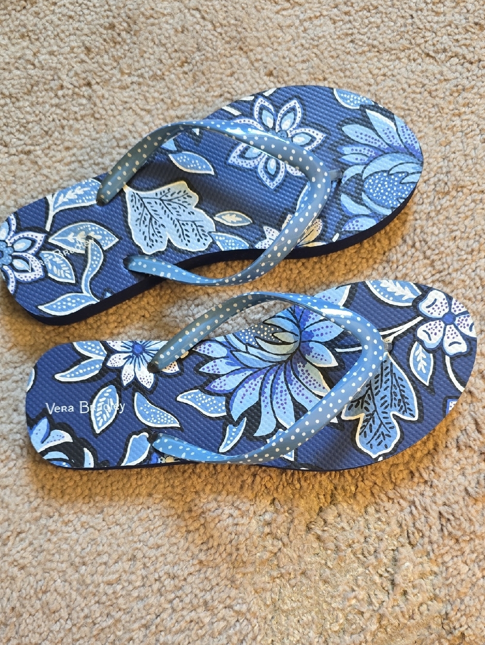 Vera Bradley Navy and Light Blue Floral Flip Flops